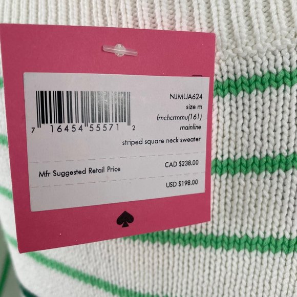 NWT KATE SPADE NEW YORK White Multicolor Striped Square Neckline Sweater Medium - Picture 9 of 9